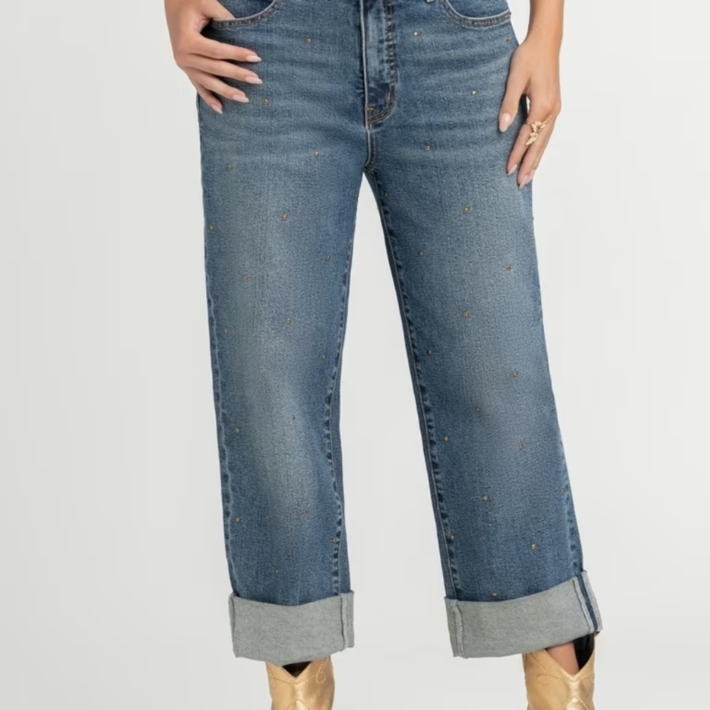 Jessica Simpson Studded Wide-Leg Medium Blue Jeans